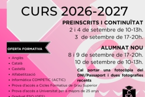 Obertura del període de matrícula al Centre de Formació d'Adults de Sant Feliu de Guíxols per al curs 2026-2027